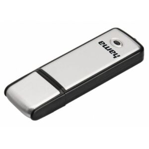 Hama Fancy 128GB USB 2.0 Memory Pen, Brushed Aluminium, Cap, Keyring, Black/Silver - Image 1