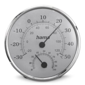 Hama (Saipan) Analogue Thermo/Hygrometer - Thermometer, Hygrometer, Comfort Indicator, Stainless Steel, Silver/Grey - Image 1
