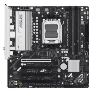 Asus B850M MAX GAMING WIFI, AMD B850, AM5, Micro ATX, 4 DDR5, HDMI, DP, Wi-Fi 6E, GB LAN, 3x M.2 - Image 1