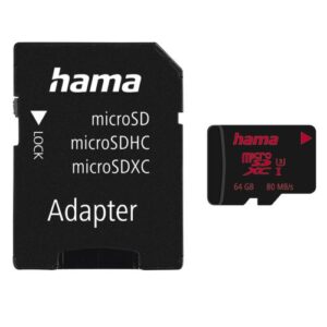 Hama 64GB MicroSDXC Card with SD Adapter, UHS-I Class 3, 80MB/s - Image 1