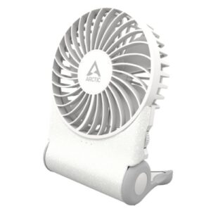 ARCTIC Summair 2Go Powerful Handheld Fan, Up to 77 Hours of Battery, Ergonomic Handle with Fold-Out Stand, White