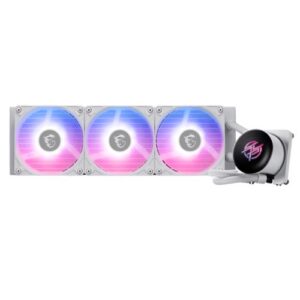 MSI MPG CORELIQUID P13 360mm Liquid CPU Cooler, 3x CycloBlade 9 ARGB Fans, Customisable 2.1" LCD, Hidden-Cable Design, White - Image 1