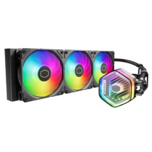 Cooler Master MasterLiquid 360 Atmos ARGB Liquid CPU Cooler, 360mm, Dual Chamber Design, 3x ARGB Fans, Customisable Pump Cover, Black - Image 1