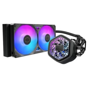 Cooler Master MasterLiquid 240 Atmos II VRM Fan ARGB Liquid CPU Cooler, 240mm, Dual Chamber Design, Low Profile Pump, Black