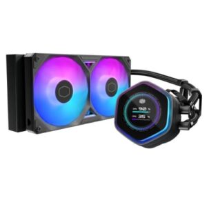 Cooler Master MasterLiquid 240 Atmos II LCD ARGB Liquid CPU Cooler, 240mm, Dual Chamber Design, Customisable LCD, Low Profile Pump, Black