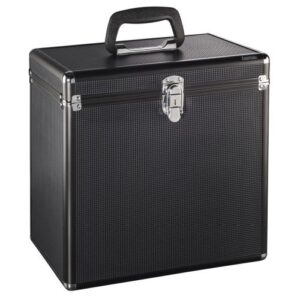 Hama 50 LP Case, Up to 50 LPs, Aluminium Look, Lockable, Black - Image 1