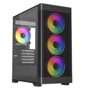 Vida Zephyr V2 Black ARGB Gaming Case w/ Glass Window, Micro ATX, 4x ARGB PWM Fans, 6-Port ARGB Fan Hub & Remote Control, Mesh Front - Image 1