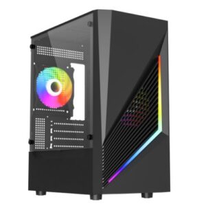 Vida Genesis Black ARGB Gaming Case w/ Glass Window, Micro ATX, 2x ARGB Fans, Front ARGB Strip - Image 1