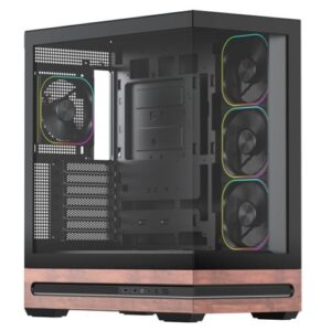 Vida Elegance Black ARGB Gaming Case w/ Glass Side & Front, ATX, Real Wood PSU Shroud, 4x ARGB PWM Fans, Fan Hub & Remote, USB-C 10Gbps, Asus BTF Compatible