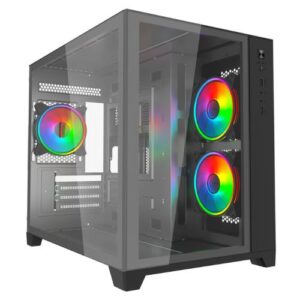 Vida Akira V2 Black ARGB Gaming Case w/ Glass Front & Side, Micro ATX, 3x ARGB PWM Fans, 6-Port ARGB Fan Hub & Remote Control - Image 1