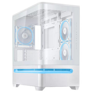 Asus Prime AP202 ARGB Gaming Case w/ Curved Glass Panel, Micro ATX, 3x ARGB Fans, ARGB Light Band, 420mm GPU Support, USB-C 20Gbps, White