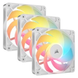 Corsair RS120-R ARGB 120mm PWM Reverse Blade RGB Case Fans (3-Pack), 8 RGB LEDs, Daisy-Chain, Magnetic Dome Bearing, 2100 RPM, White