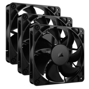 Corsair RS120 PWM 120mm Case Fans (3 Pack), Magnetic Dome Bearing, Daisy-Chain 4-Pin, 2100 RPM, AirGuide Tech, Black - Image 1