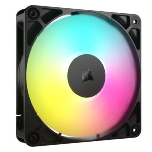 Corsair RS120 ARGB PWM 120mm Case Fan, Magnetic Dome Bearing, Daisy-Chain 4-Pin, 2100 RPM, AirGuide Tech, Black - Image 1