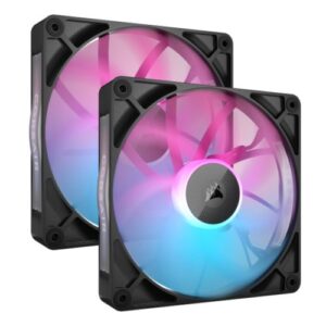Corsair iCUE LINK RX140 RGB 140mm PWM Case Fans (2 Pack), 8 ARGB LEDs, Magnetic Dome Bearing, 1700 RPM, iCUE LINK Hub Included, Black - Image 1