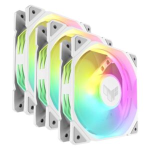 Asus TUF Gaming TR120 ARGB 120mm PWM Case Fans (3 Pack), Hydraulic  Bearing, 28mm Frame, Double-layer LED Matrix Design, 2000 RPM, White - Image 1