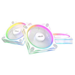 Asus Prime MR120 ARGB Reverse Blade 120mm PWM Case Fans (3 Pack), Sleeve Bearing, 28mm Frame, Dual-Sided Lighting, 1600 RPM, White